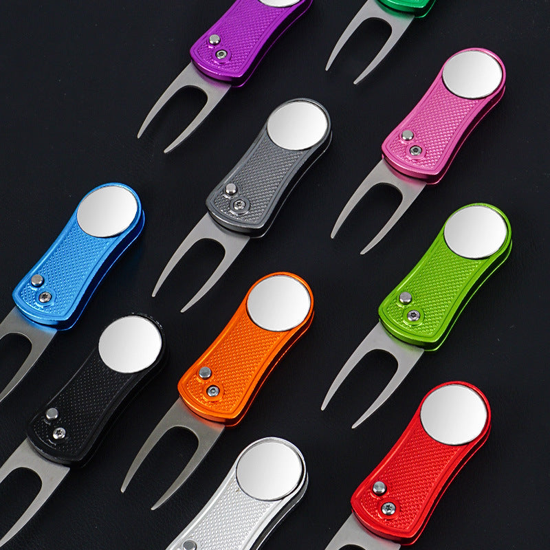 Outil de réparation de vert de golf pliable et aimant a marqueur