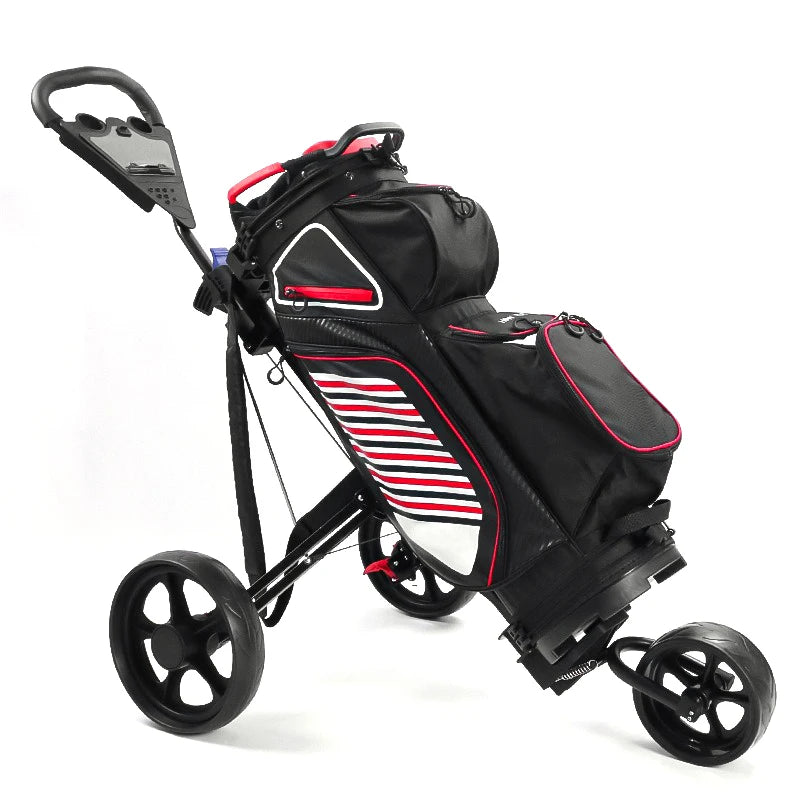 Chariot de golf pliable et léger à 3 roues en aluminium, avec cadre robuste.