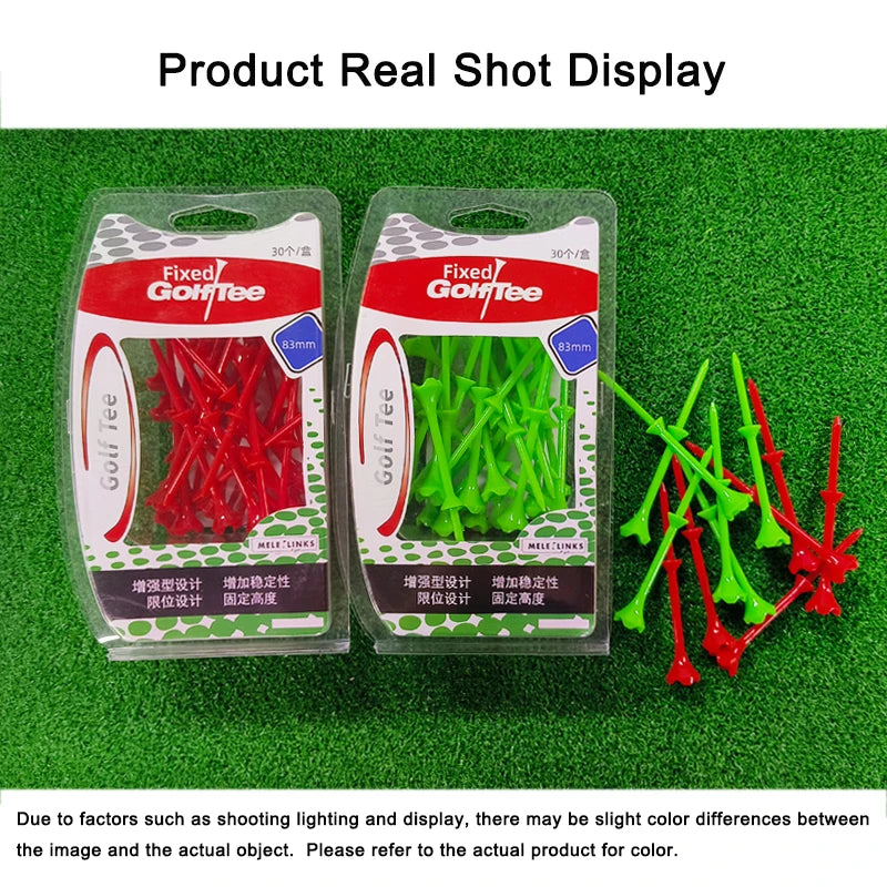 Boîte de 30 tees de golf en plastique, tees de golf à profondeur variable de 83 mm, porte-tees portable avec emballage, accessoires pour golfeurs.