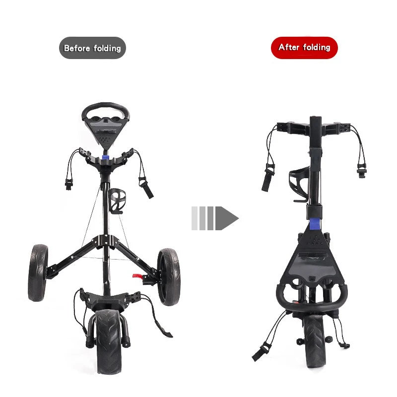 Chariot de golf pliable et léger à 3 roues en aluminium, avec cadre robuste.