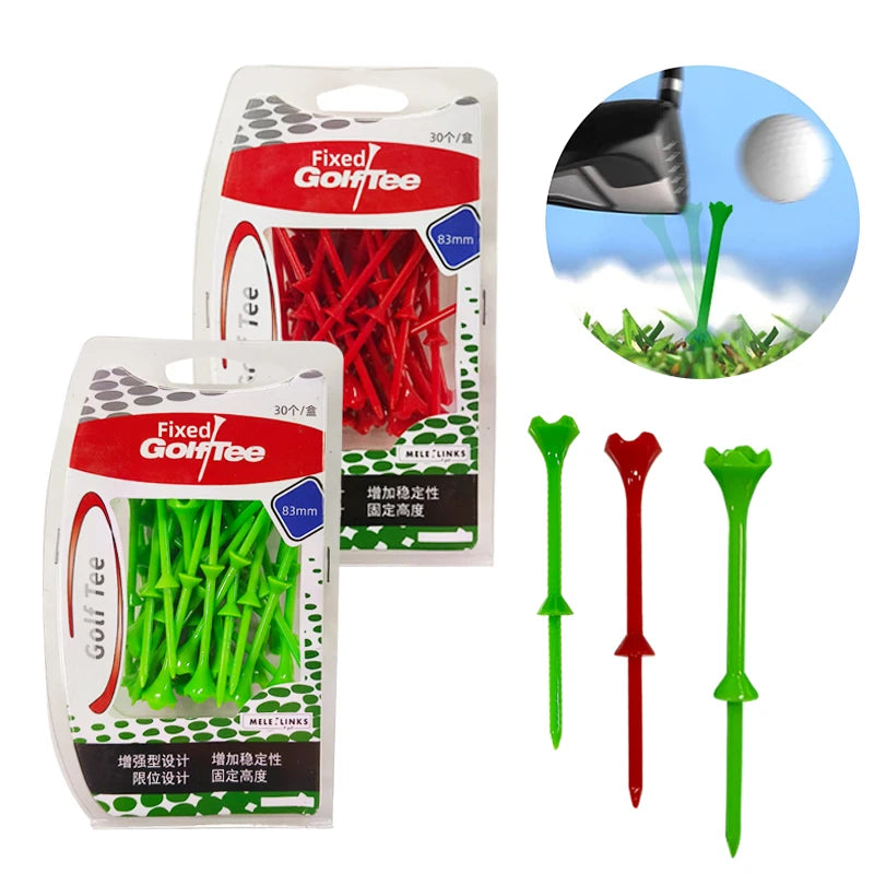 Boîte de 30 tees de golf en plastique, tees de golf à profondeur variable de 83 mm, porte-tees portable avec emballage, accessoires pour golfeurs.