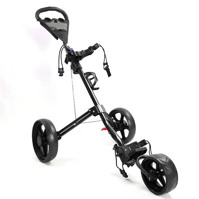 Chariot de golf pliable et léger à 3 roues en aluminium, avec cadre robuste.