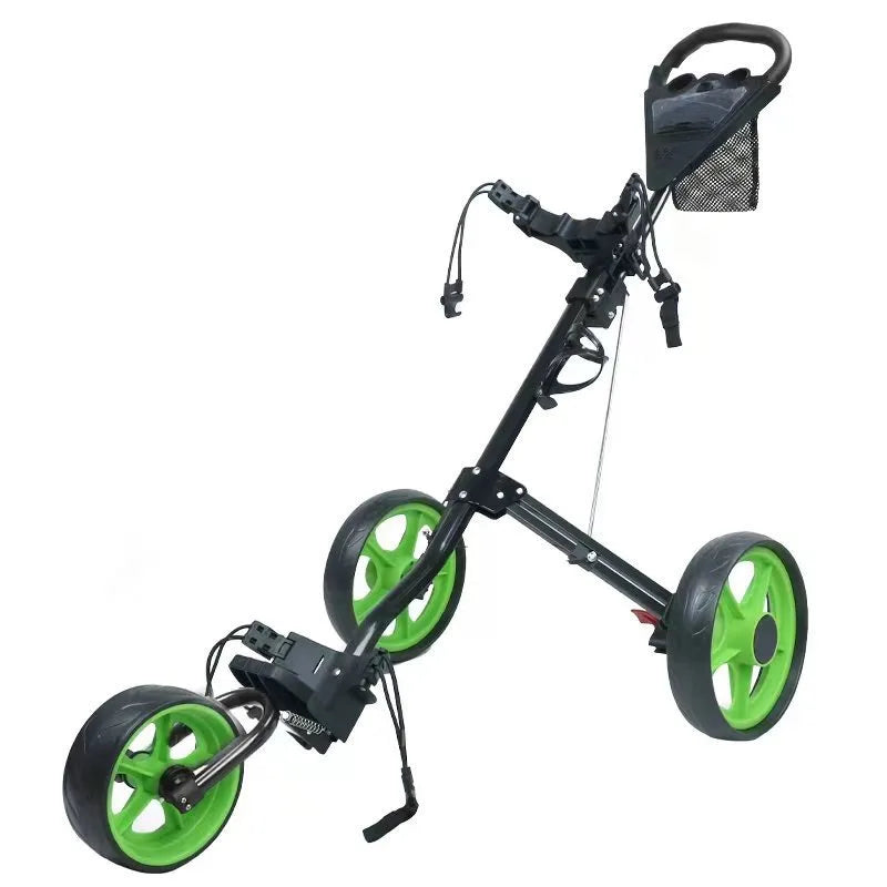 Chariot de golf pliable et léger à 3 roues en aluminium, avec cadre robuste.