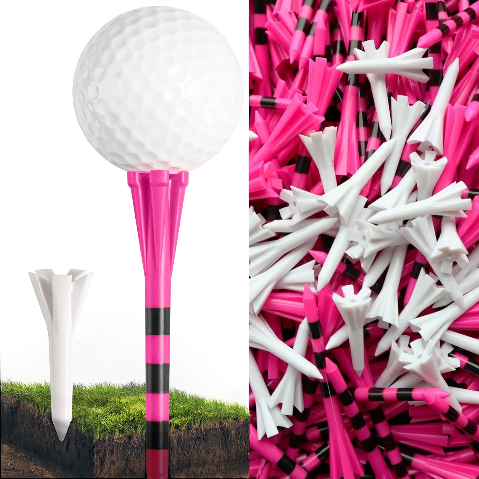 Ensemble de 100 tees de golf en plastique avec système de marquage à 5 pointes : 80 tees pour driver et 20 tees pour fers et hybrides, résistance à faible friction.