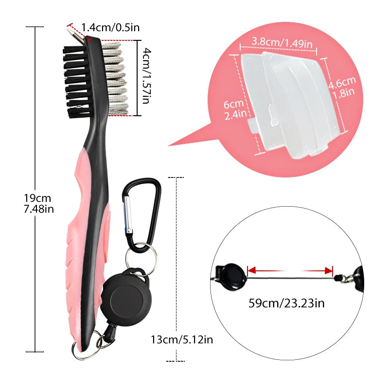 Nettoyeur de clubs de golf, brosse de nettoyage avec mousqueton, affûteur de rainures.