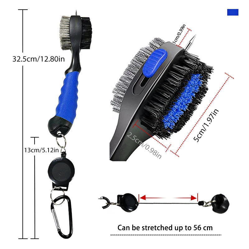 Nettoyeur de clubs de golf, brosse de nettoyage avec mousqueton, affûteur de rainures.