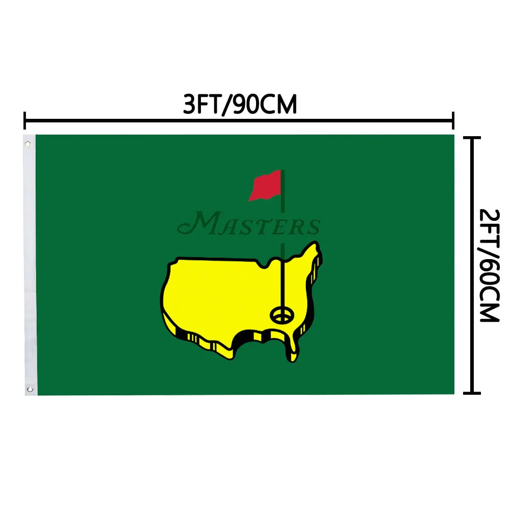Drapeau de golf Masters en polyester 3x5 pieds et 2x3 pieds, drapeau décoratif pour intérieur et extérieur