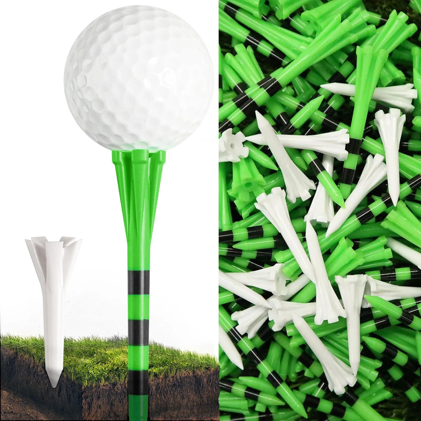 Ensemble de 100 tees de golf en plastique avec système de marquage à 5 pointes : 80 tees pour driver et 20 tees pour fers et hybrides, résistance à faible friction.