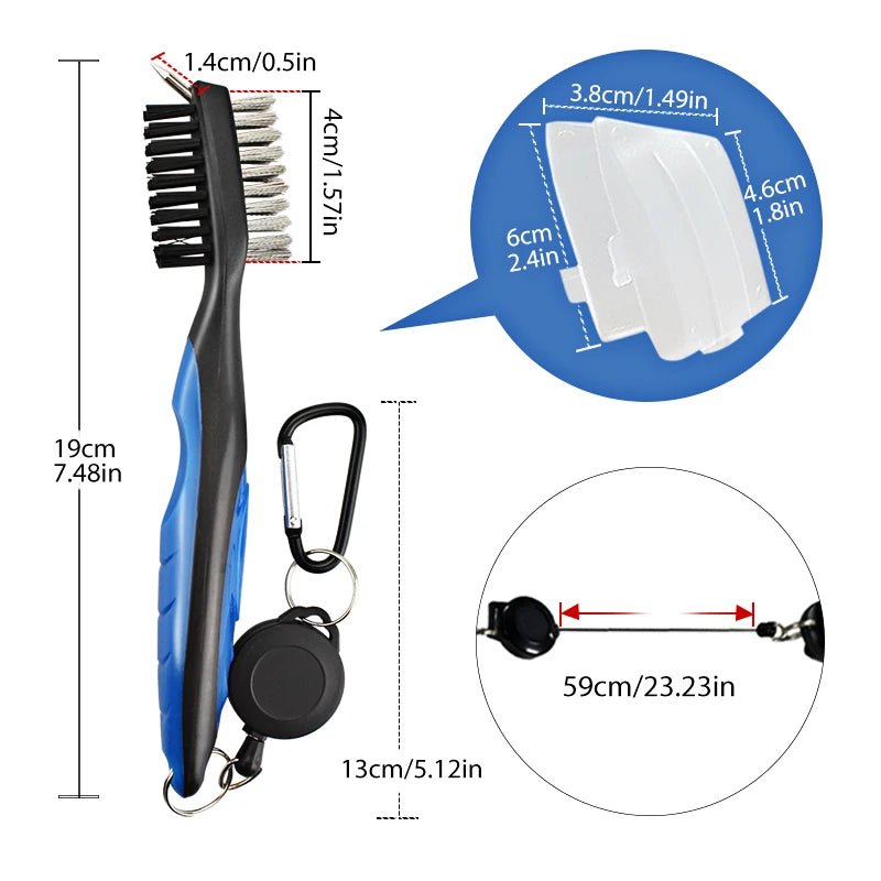 Nettoyeur de clubs de golf, brosse de nettoyage avec mousqueton, affûteur de rainures.