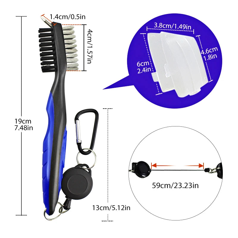 Nettoyeur de clubs de golf, brosse de nettoyage avec mousqueton, affûteur de rainures.