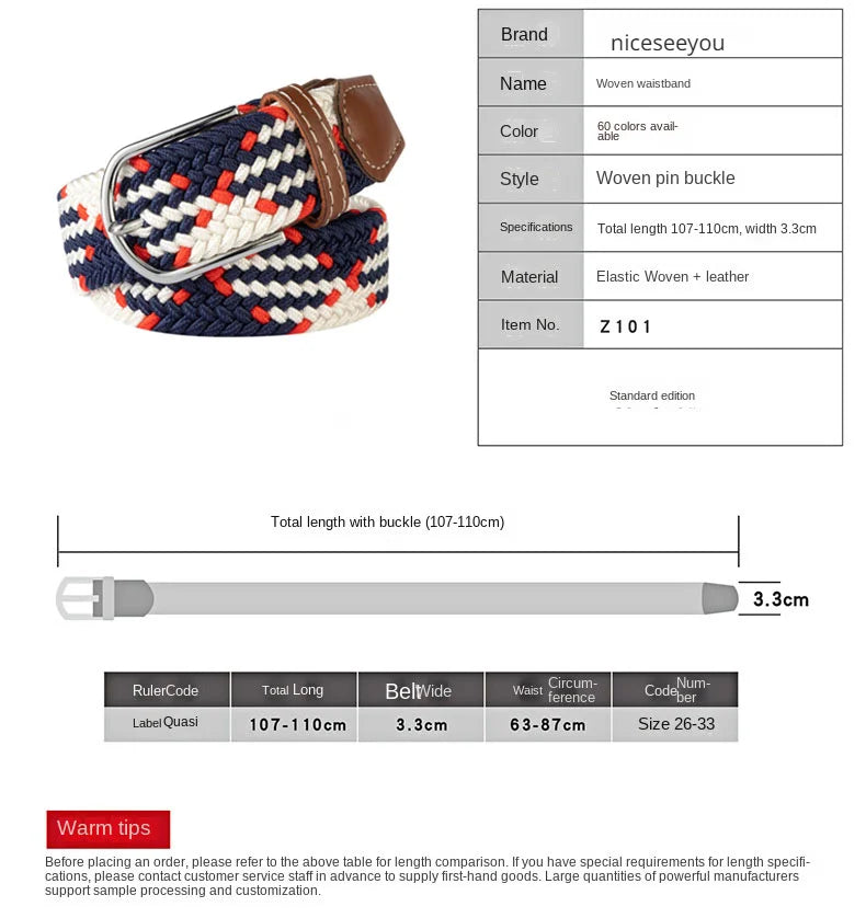 Ceinture unisexe en tissu élastique tressée.
