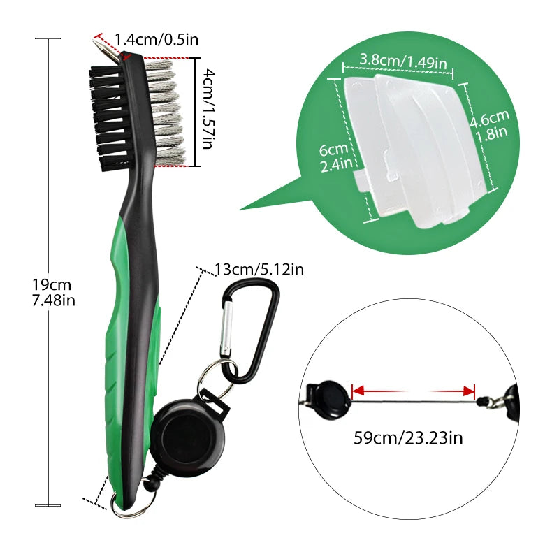 Nettoyeur de clubs de golf, brosse de nettoyage avec mousqueton, affûteur de rainures.