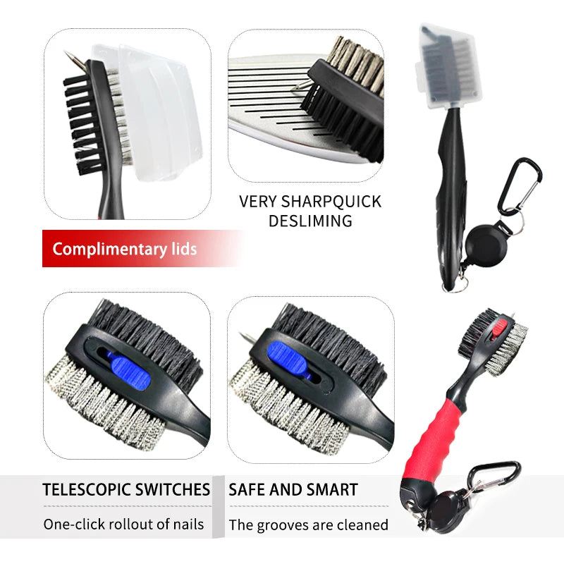 Nettoyeur de clubs de golf, brosse de nettoyage avec mousqueton, affûteur de rainures.
