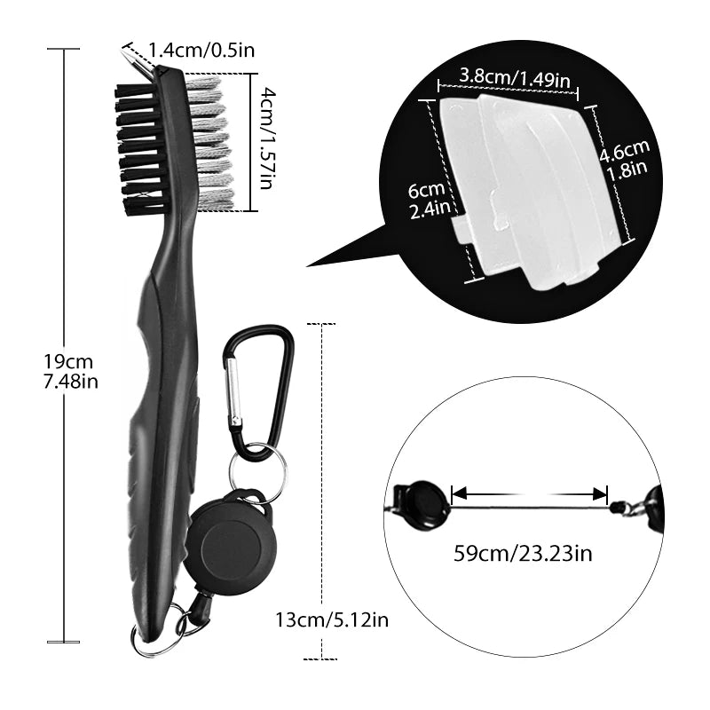 Nettoyeur de clubs de golf, brosse de nettoyage avec mousqueton, affûteur de rainures.