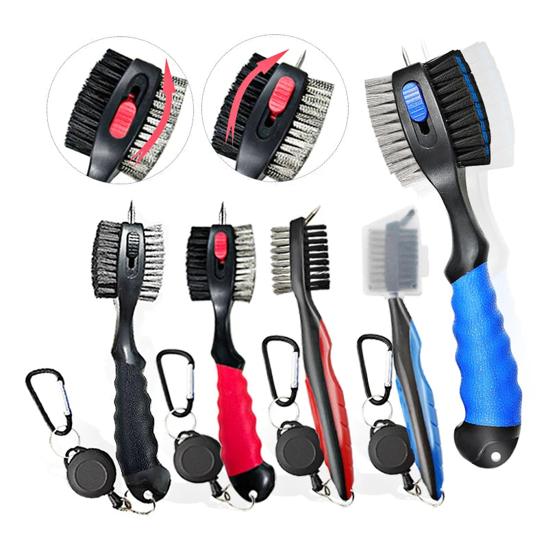 Nettoyeur de clubs de golf, brosse de nettoyage avec mousqueton, affûteur de rainures.