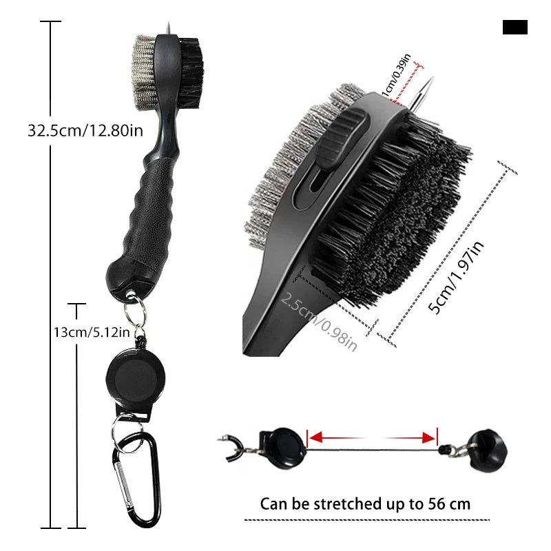 Nettoyeur de clubs de golf, brosse de nettoyage avec mousqueton, affûteur de rainures.