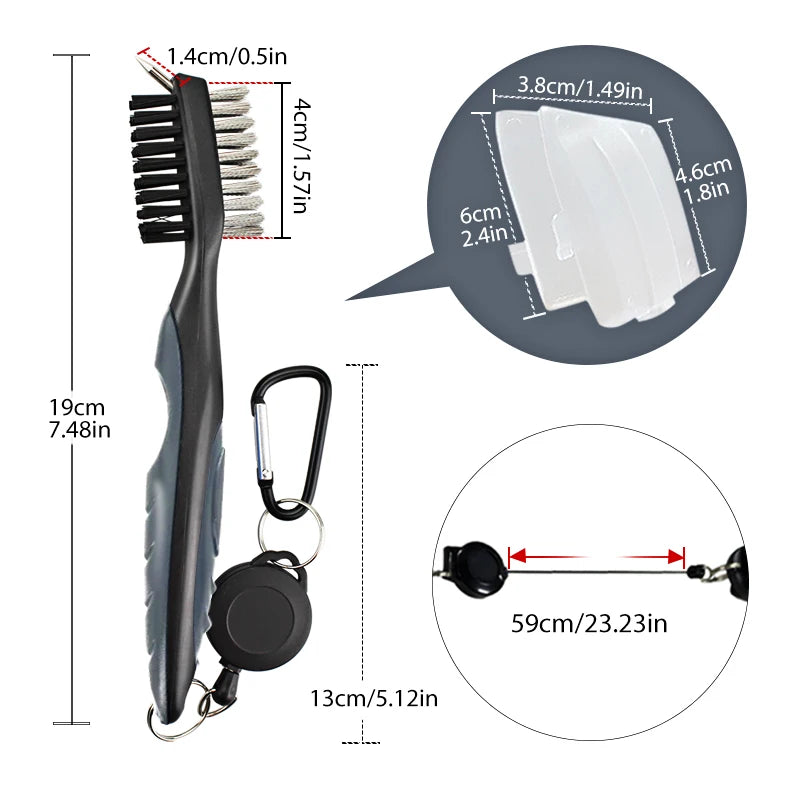 Nettoyeur de clubs de golf, brosse de nettoyage avec mousqueton, affûteur de rainures.