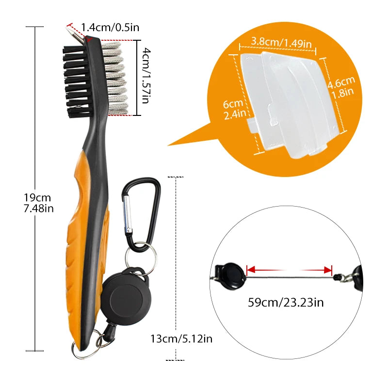 Nettoyeur de clubs de golf, brosse de nettoyage avec mousqueton, affûteur de rainures.