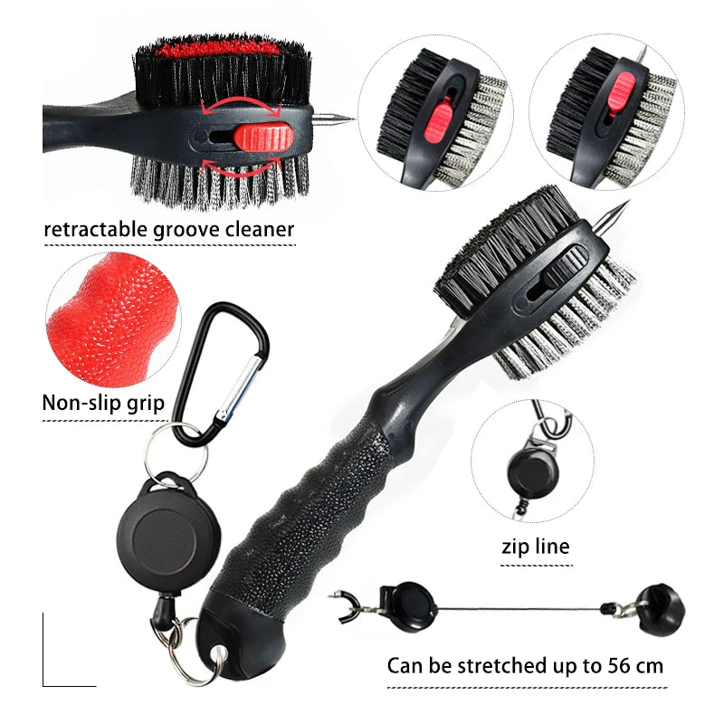 Nettoyeur de clubs de golf, brosse de nettoyage avec mousqueton, affûteur de rainures.