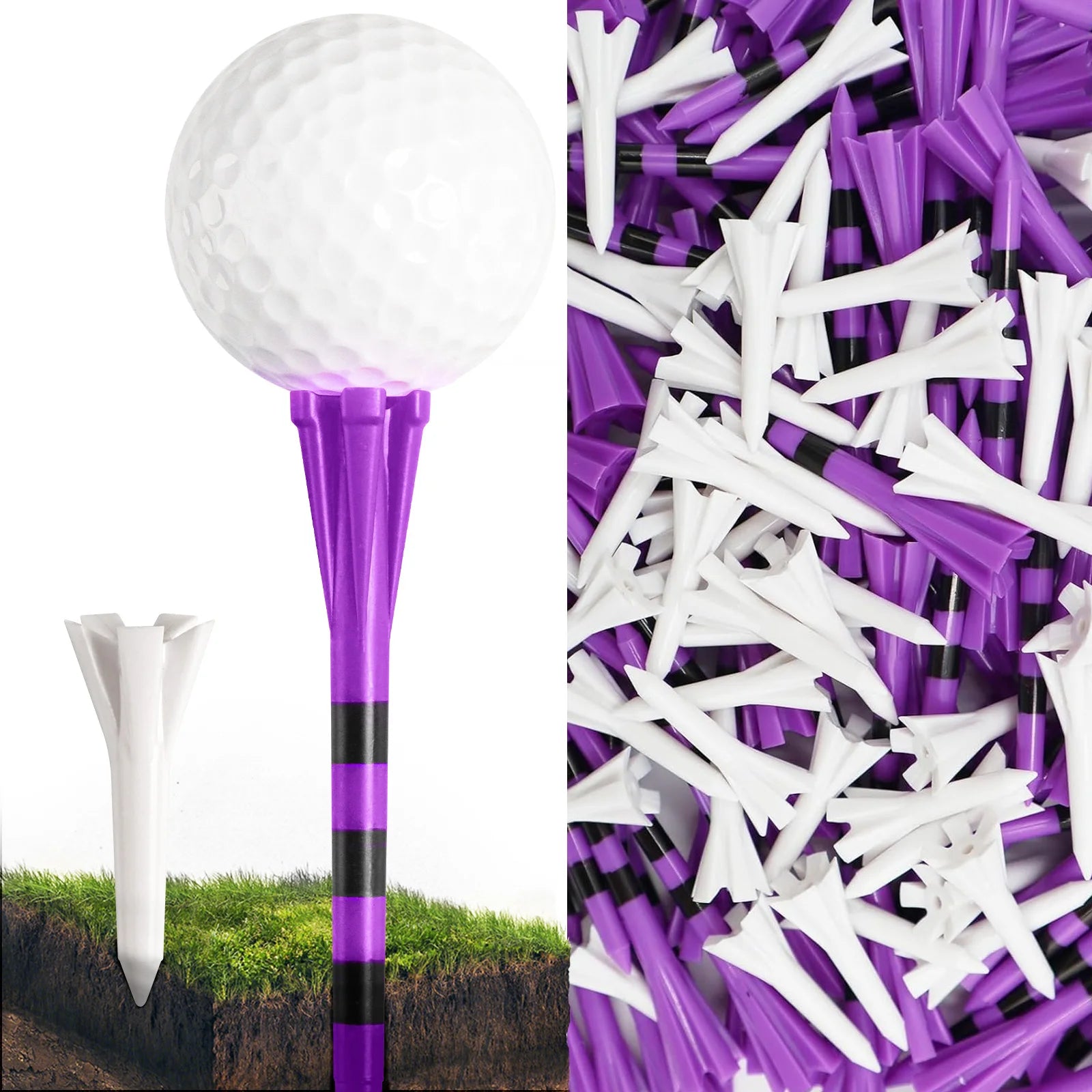 Ensemble de 100 tees de golf en plastique avec système de marquage à 5 pointes : 80 tees pour driver et 20 tees pour fers et hybrides, résistance à faible friction.