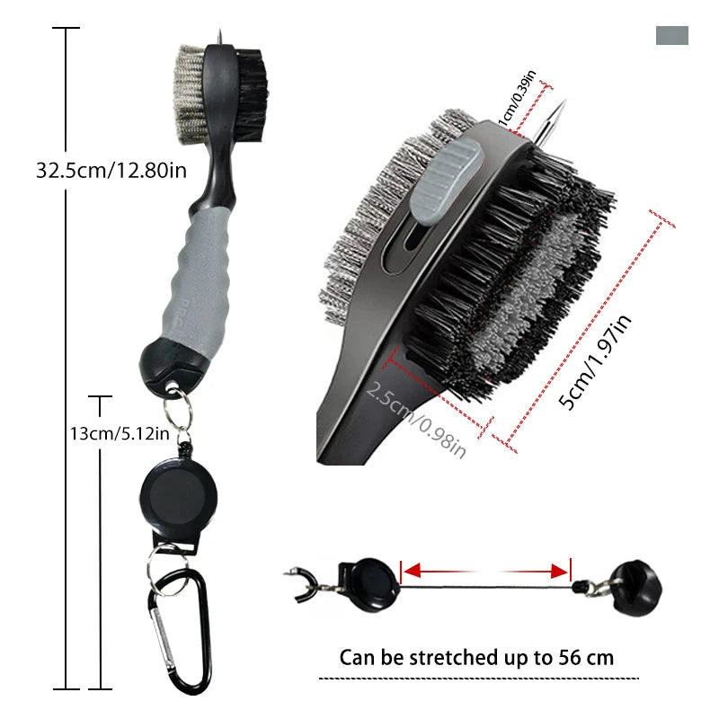 Nettoyeur de clubs de golf, brosse de nettoyage avec mousqueton, affûteur de rainures.