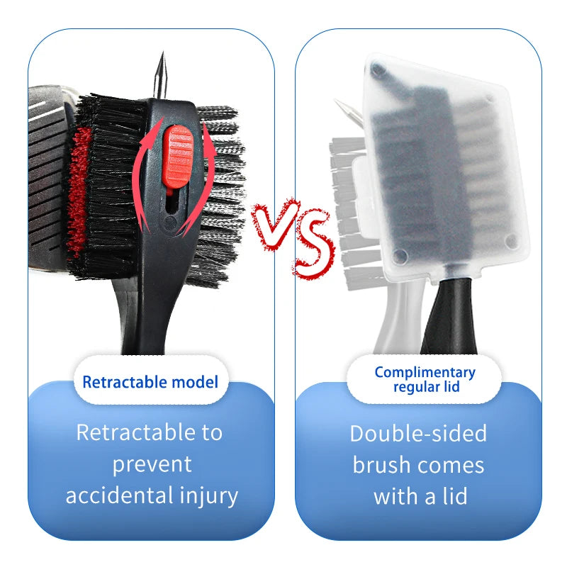 Nettoyeur de clubs de golf, brosse de nettoyage avec mousqueton, affûteur de rainures.