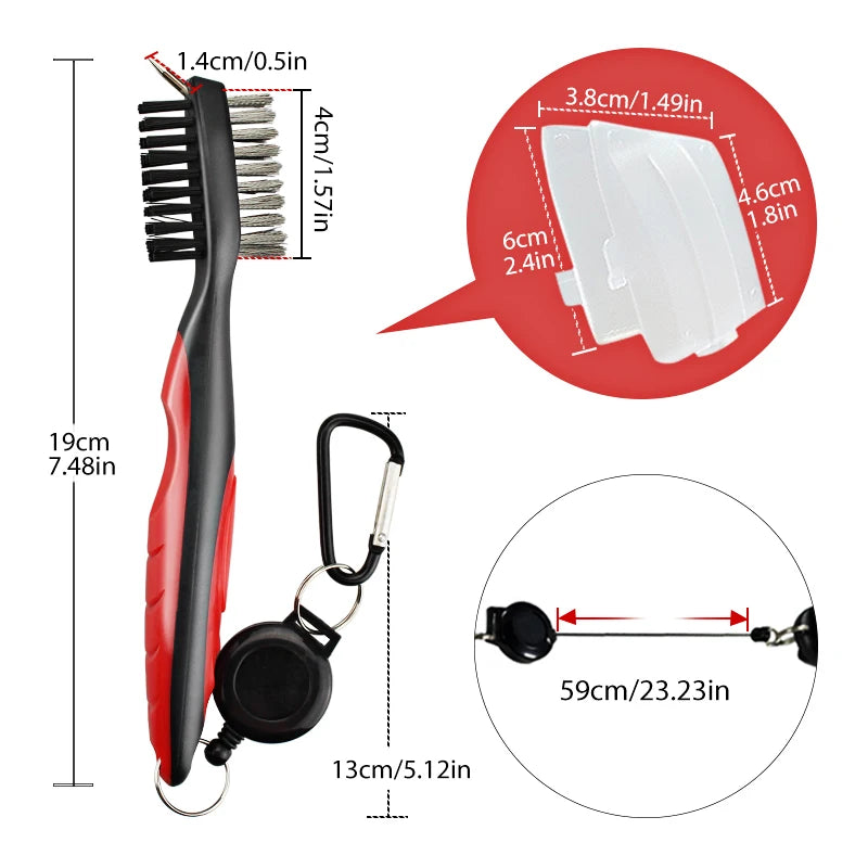 Nettoyeur de clubs de golf, brosse de nettoyage avec mousqueton, affûteur de rainures.