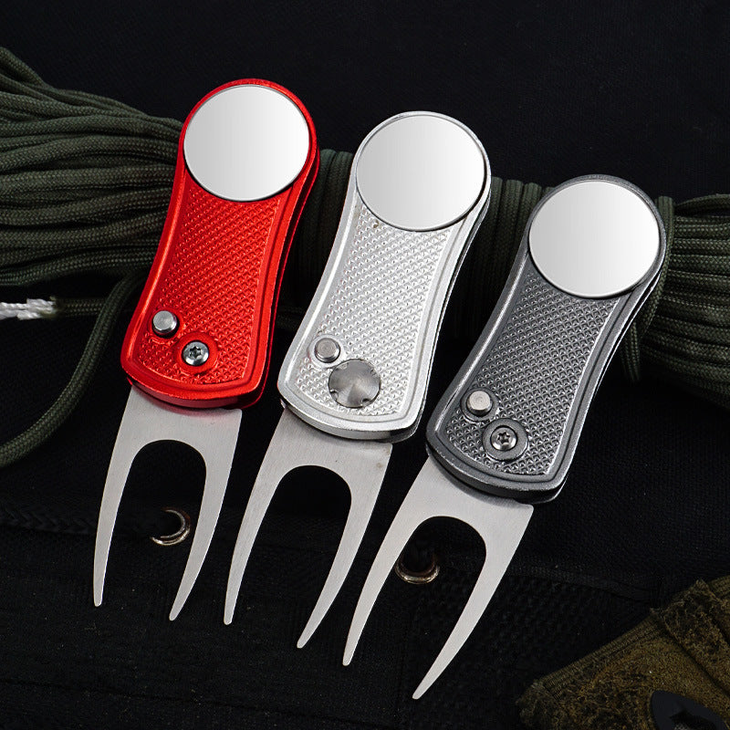 Outil de réparation de vert de golf pliable et aimant a marqueur